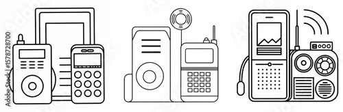 Radio Phone Coloring Book Page - Outline Vector Line Art