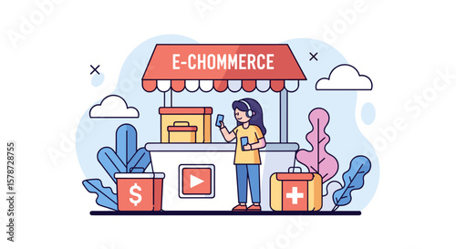 E-commerce online store selling products illustration design