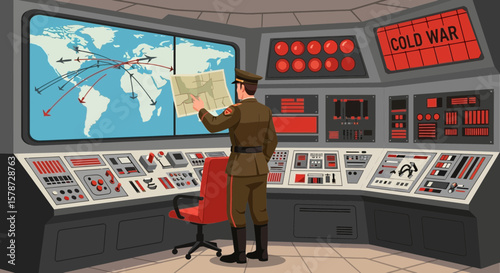 Strategic Command Center Illustration of Cold War Situation Analysis