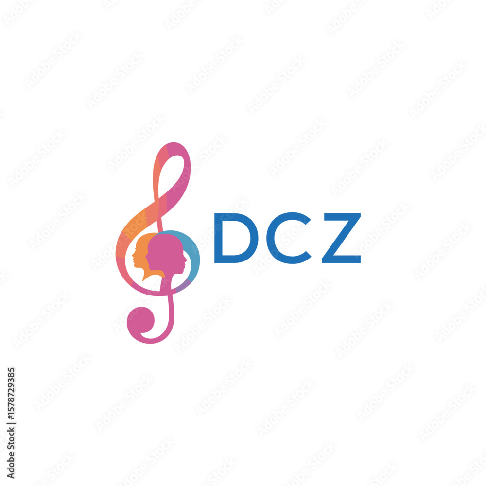 Fototapeta premium DCZ “Colorful music logo with human faces and treble clef design” DCZ Later Logo, “Creative music academy logo with silhouette heads and notes”