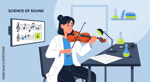 Scientist Plays Violin Demonstrating The Science Of Music In The Laboratory