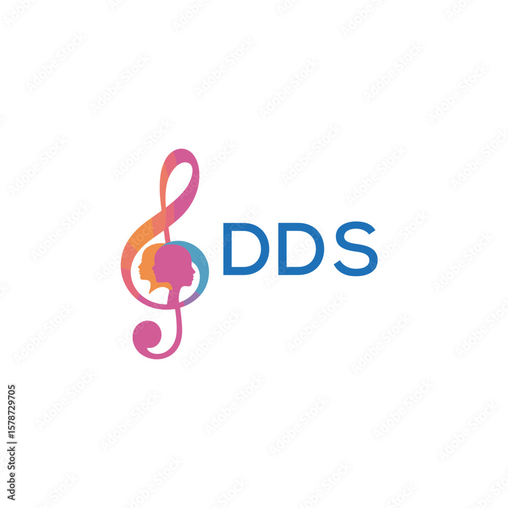Obraz premium DDS “Colorful music logo with human faces and treble clef design” DDS Later Logo, “Creative music academy logo with silhouette heads and notes”
