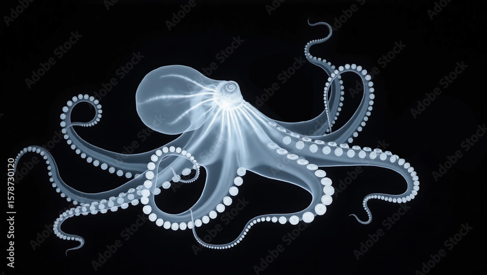 Obraz premium タコのレントゲン写真、モノクロ