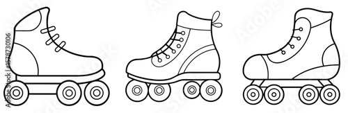 Roller Skate Coloring Book Page - Outline Vector Line Art Design