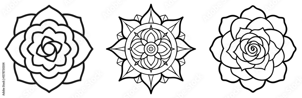 Obraz premium Rosette Coloring Book Page - Outline Vector Line Art Design