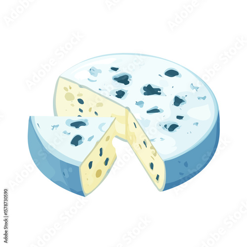 Minimalistic 2D flat icon featuring a blue cheese, clean vector design, simple illustration style, isolated on a white background, modern element in vector and EPS format.
