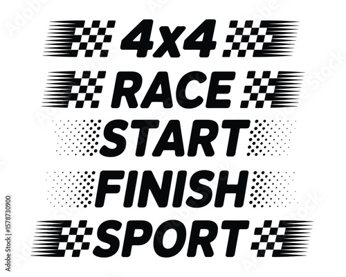 Speed-Themed Text Graphics - START/FINISH Banners with Halftone & Flag Patterns