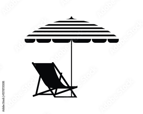 Summer Vacation Minimalist Concept - Beach Chair and Umbrella on White