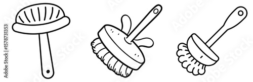Scrubbing Brush Coloring Book Page - Outline Vector Line Art Design