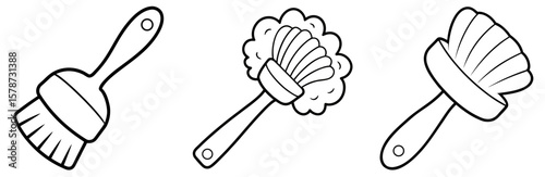 Scrubbing Brush Coloring Book Page - Outline Vector Line Art Design