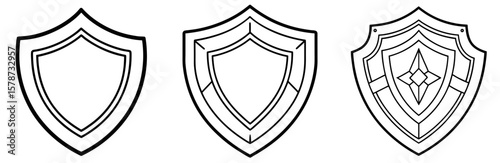 Shield Coloring Book Page - Outline Vector Line Art