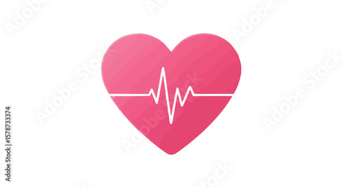Pink Heart Icon with Pulse Line Isolated on White Background, Health concept