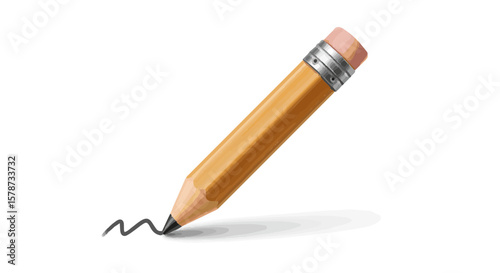 Realistic pencil drawing with eraser making a creative curve line on white background