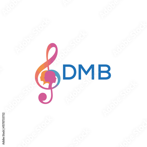 DMB “Creative music logo with human silhouettes and treble clef in gradient colors, DMB Later Logo, modern artistic design isolated on white background”

