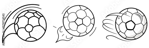 Soccer Ball Bouncing Coloring Book Page - Outline Vector Line Art