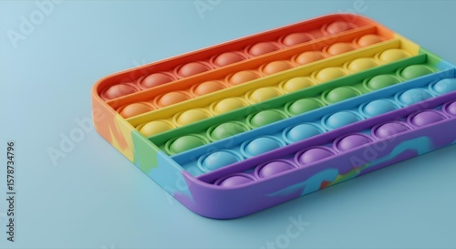 Colorful Rainbow Pop It Fidget Toy on Blue Background for Sensory Play and Stress Relief