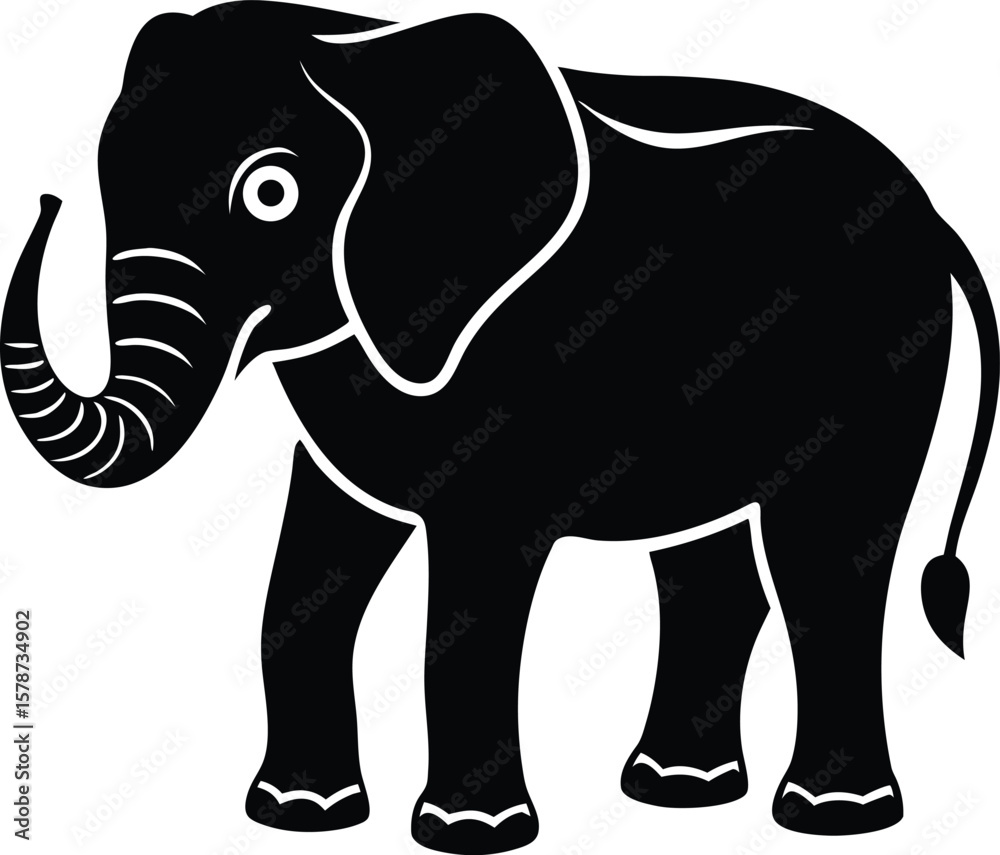Fototapeta premium Black Elephant Silhouette On White Background 