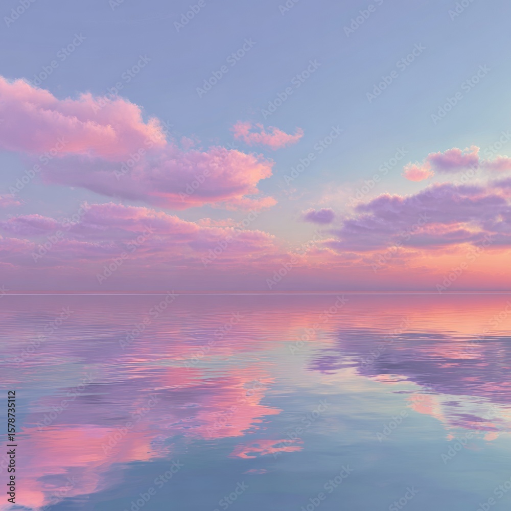 Fototapeta premium Tranquil Sunset Reflections Over a Calm Serene Water Surface