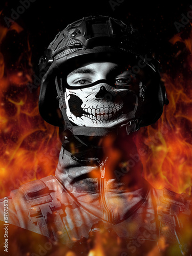 A soldier on fire