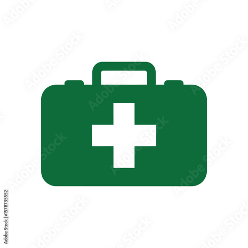 Simple green medical kit with white cross, representing first aid and healthcare