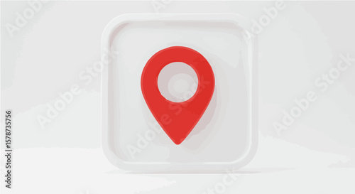 Vivid Red Location Pin Icon on White Square: Modern Navigation Symbolism