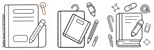Stationery Paper Clip Coloring Book Page - Outline Vector Line Art