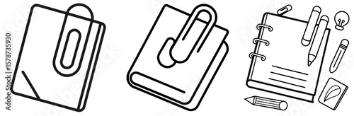 Stationery Paper Clip Coloring Book Page - Outline Vector Line Art