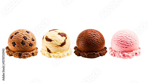 Four ice cream scoops with different flavors
