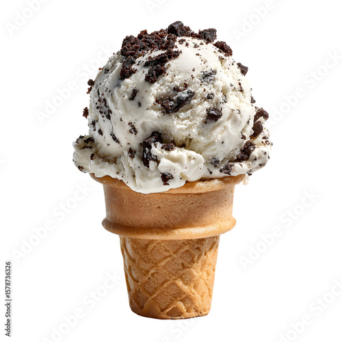 Cookies and Cream Ice Cream Cone on White Background