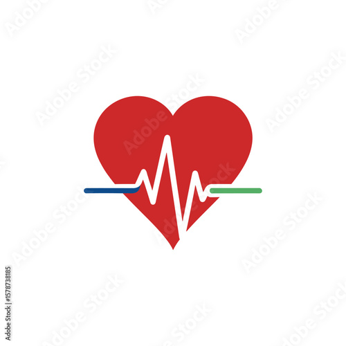 Red heart symbol with heartbeat line, representing cardiovascular health and medical care
