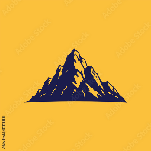Dark mountain silhouette on yellow backdrop, symbolizing exploration and outdoor travel