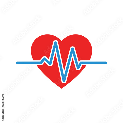Red heart with electrocardiogram line, representing medical, heart health, and cardiology