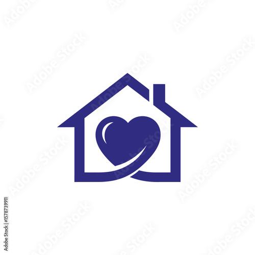 Simple house icon with heart symbol inside, representing home, care, and family