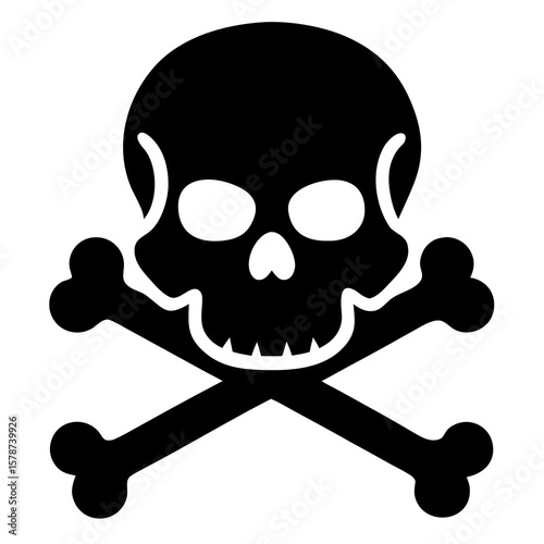 A stark skull and bone silhouette in black against a white background creates a powerful and simple visual representation of mortality and symbolism.