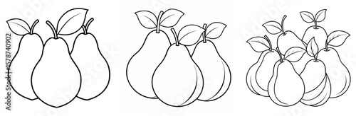 Various Pears Outline - Coloring Book Page Line Art Vector