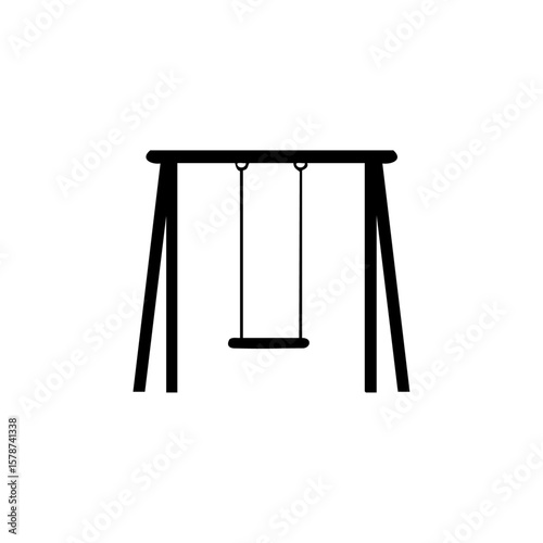 Minimalist black vector icon of a single empty playground swing, symbolizing child poverty, loneliness, or deserted play areas.

