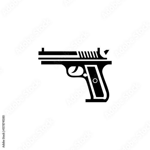 Simplified black vector of a handgun in profile, ideal for illustrations related to firearms, weaponry, defense, or safety awareness. Clean, symbolic, and suitable for print or digital use.

