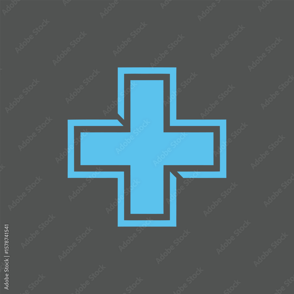 Obraz premium Minimal blue cross icon with gray outline, ideal for health, emergency, or hospital branding
