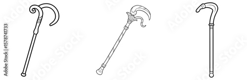 Walking Stick Coloring Book Page – Outline Line Art for Seniors and Nature Themes