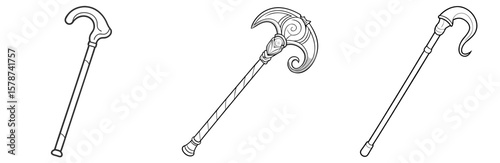 Walking Stick Coloring Book Page – Outline Line Art for Seniors and Nature Themes