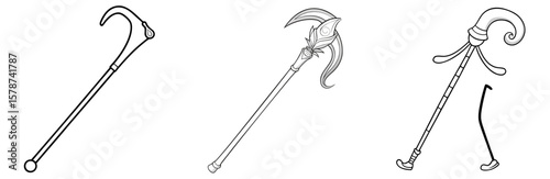 Walking Stick Coloring Book Page – Outline Line Art for Seniors and Nature Themes