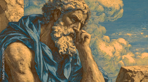 Vintage engraving or woodcut style illustration of Saint Paul the Apostle. This detailed antique portrait of the wise.