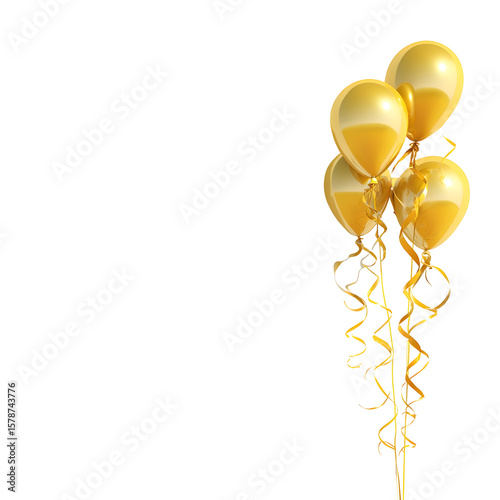 Gold Balloons and Ribbons on Black Background