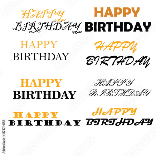 HAPPY BIRTHDAY” Text Design Collection – 10 Stylish Typography Variants Happy birthday celebration concept. Greeting birthday party
