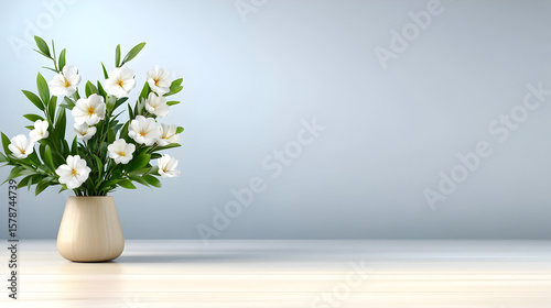 Wallpaper Mural Empty wood floor with beautiful flowers with concrete wall background --ar 169 Torontodigital.ca