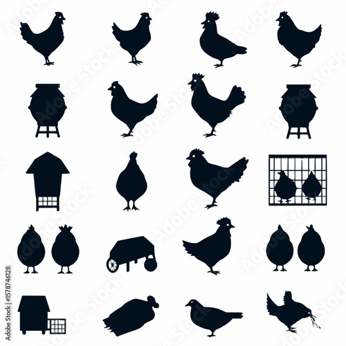 Chicken & Poultry Silhouettes: Farm Birds, Coops & Eggs Icons