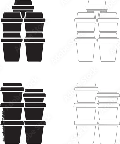 coffee day stacked coffee cups silhouette outline grid illustration