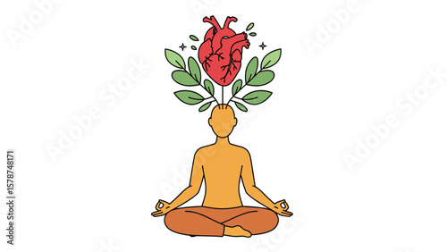 Mindful Meditation with Heart & Growth Symbolism for Inner Peace and Wellness