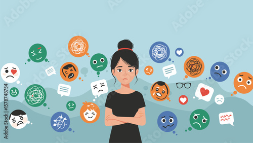 Young Woman Overwhelmed by Emotions and Social Media Feedback