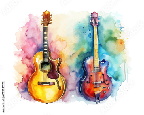watercolor Guitar Music vector illustration isolated on white background